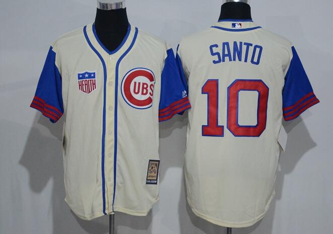 Men's Chicago Cubs #10 Ron Santo Retired Cream 1942 Majestic Cooperstown Collection Throwback Jerseys