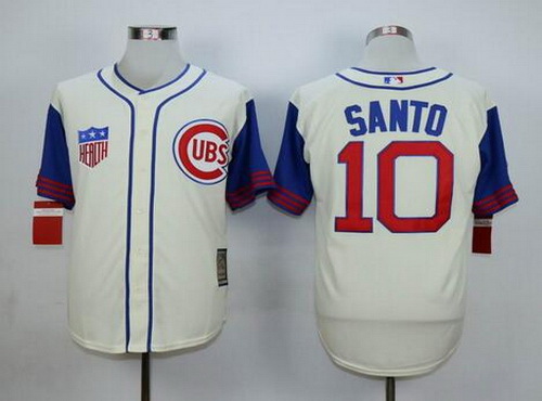 Men's Chicago Cubs #10 Ron Santo Retired Cream 1942 Majestic Cooperstown Collection Throwback stitched Jerseys