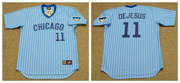 Men's Chicago Cubs #11 IVAN DEJESUS 1978 Blue Pinstripe Pullover Majestic Cooperstown Throwback Baseball Jerseys