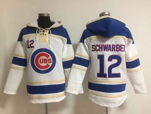 Men's Chicago Cubs #12 Kyle Schwarber Home White MLB Baseball Hoodie