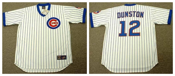 Men's Chicago Cubs #12 SHAWON DUNSTON 1987 White Pullover Majestic Cooperstown Throwback Home Jerseys