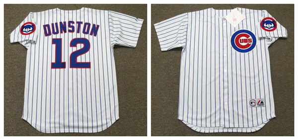 Men's Chicago Cubs #12 SHAWON DUNSTON 1992 White Throwback Home Baseball Jerseys