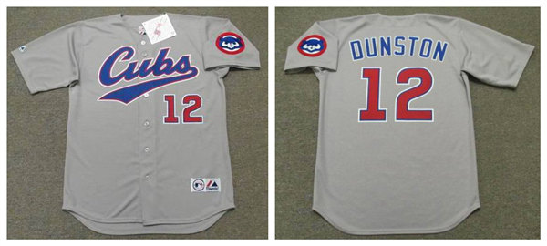 Men's Chicago Cubs #12 SHAWON DUNSTON 1994 Gray Cubs Cooperstown Throwback Away Jerseys