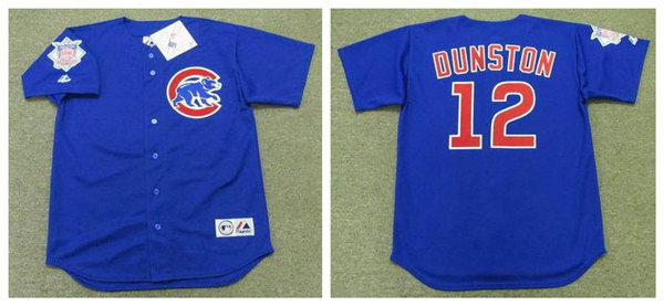 Men's Chicago Cubs #12 SHAWON DUNSTON 1997 Alternate Blue Throwback Baseball Jerseys