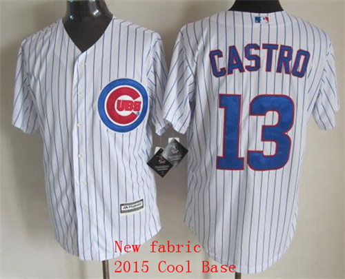 Men's Chicago Cubs #13 Starlin Castro 2015 New Cool Base White Pinstripe Jerseys