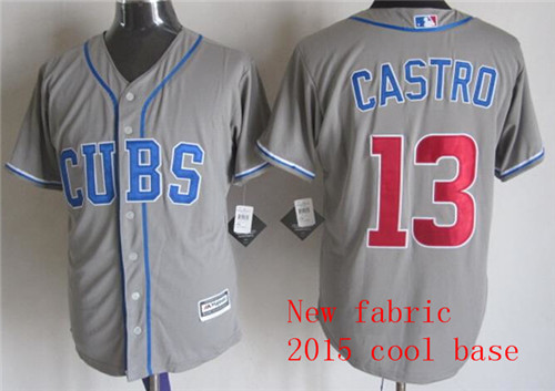 Men's Chicago Cubs #13 Starlin Castro Alternate Gray CUbS 2015 New Cool Base Jerseys