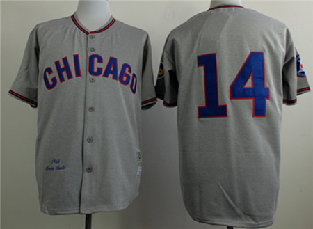 Men's Chicago Cubs #14 Ernie Banks 1968 Gray Chicago Wollens Throwback Jerseys