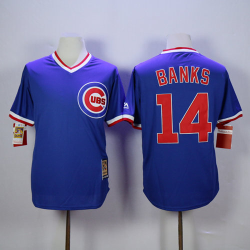 Men's Chicago Cubs #14 Ernie Banks Blue Pullover Throwback Jerseys