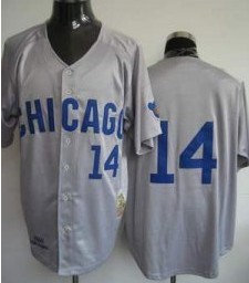 Men's Chicago Cubs #14 Ernie Banks Gray Chicago Throwback Jerseys