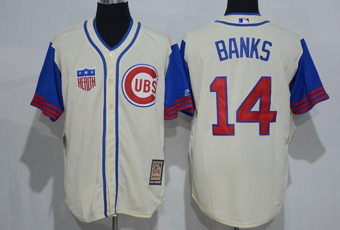 Men's Chicago Cubs #14 Ernie Banks Retired Cream 1942 Majestic Cooperstown Collection Throwback Jerseys