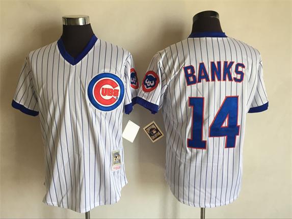 Men's Chicago Cubs #14 Ernie Banks White Pullover Cooperstown Throwback Jerseys