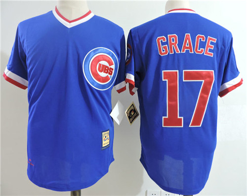 Men's Chicago Cubs #17 MARK GRACE 1989 Alternate Blue Pullover Throwback Baseball Jerseys