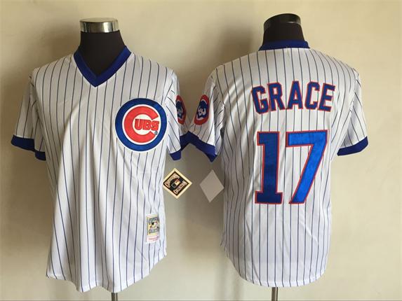 Men's Chicago Cubs #17 MARK GRACE 1989 White Pullover Majestic Cooperstown Throwback Home Jerseys
