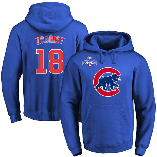 Men's Chicago Cubs #18 Ben Zobrist Royal Primary Logo Pullover Hoodie
