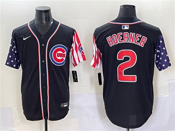 Men's Chicago Cubs #2 Nico Hoerner Black 2025 Independence Day Vapor Premier Limited Stitched Baseball Jersey