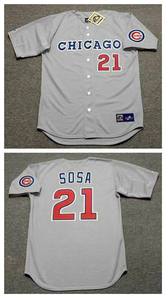 Men's Chicago Cubs #21 SAMMY SOSA 1993 Gray Chicago Majestic Cooperstown Throwback Away Jerseys