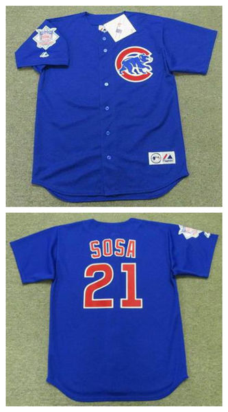 Men's Chicago Cubs #21 SAMMY SOSA 1998 Alternate Blue Throwback Baseball Jerseys