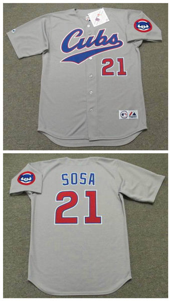 Men's Chicago Cubs #21 Sammy Sosa 1996 Gray Cubs Majestic Throwback Away Baseball Jerseys