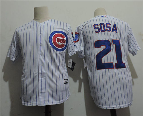 Men's Chicago Cubs #21 Sammy Sosa Majestic Cooperstown Throwback White Pinstripe Home Jerseys