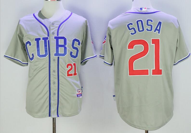 Men's Chicago Cubs #21 Sammy Sosa Retired Gray CUBS Stitched MLB Majestic Cool Base Jerseys
