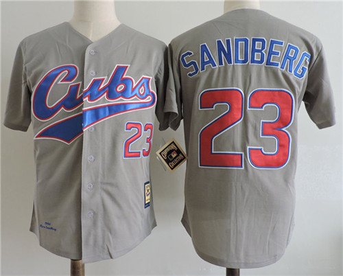 Men's Chicago Cubs #23 RYNE SANDBERG 1994 Gray Cubs Cooperstown Throwback Away Jerseys