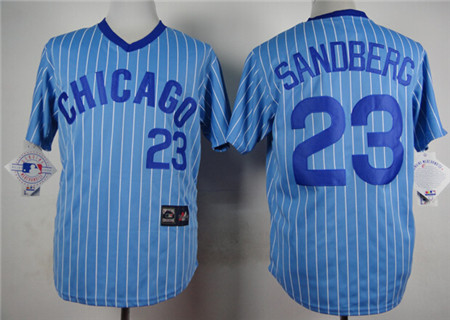 Men's Chicago Cubs #23 Ryne Sandberg 1982 Blue Pinstripe Pullover Jerseys