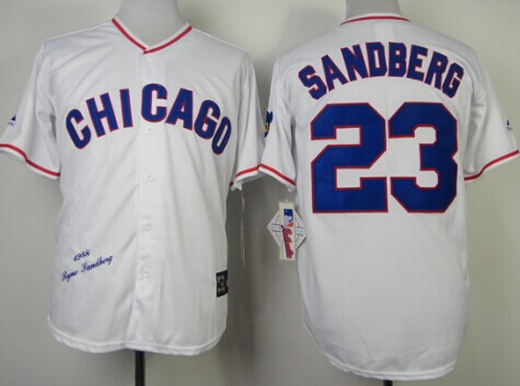 Men's Chicago Cubs #23 Ryne Sandberg 1988 White Throwback Jerseys