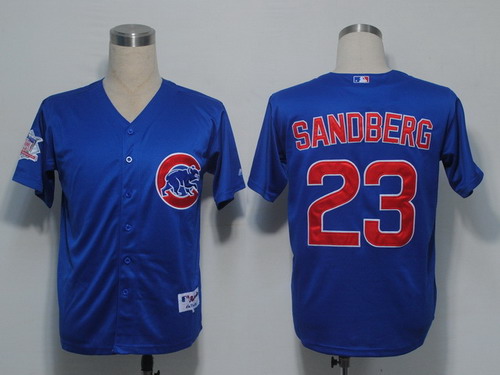 Men's Chicago Cubs #23 Ryne Sandberg 1997 Blue With Button Throwback Jerseys