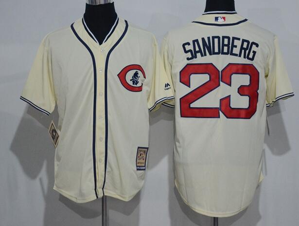 Men's Chicago Cubs #23 Ryne Sandberg Retired Cream 1929 Majestic Cooperstown Collection Throwback Jerseys