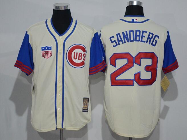 Men's Chicago Cubs #23 Ryne Sandberg Retired Cream 1942 Majestic Cooperstown Collection Throwback Jerseys