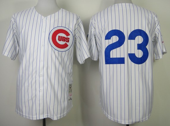 Men's Chicago Cubs #23 Ryne Sandberg white blue stripes Throwback Jerseys