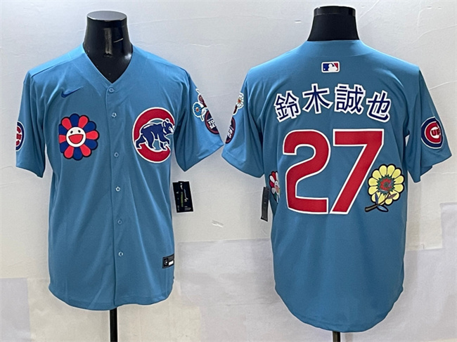 Men's Chicago Cubs #27 é?′??¨èa??1? Blue 2025 Tokyo Series 2nd Alternate Limited Stitched Baseball Jersey