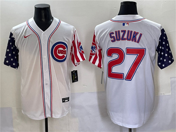 Men's Chicago Cubs #27 Seiya Suzuki White 2025 Independence Day Vapor Premier Limited Stitched Baseball Jersey