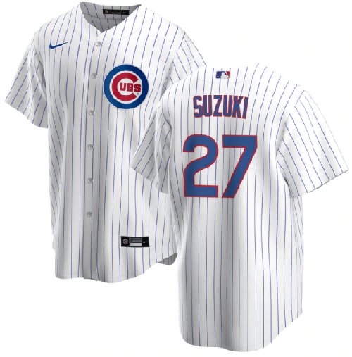 Men's Chicago Cubs #27 Seiya Suzuki White Cool Base Stitched Baseball Jersey