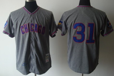 Men's Chicago Cubs #31 Ferguson Jenkins 1968 Gray Wool Throwback Jerseys