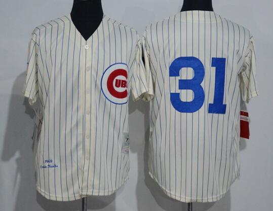 Men's Chicago Cubs #31 Greg Maddux 1969 Cream Stitched MLB Throwback Jerseys