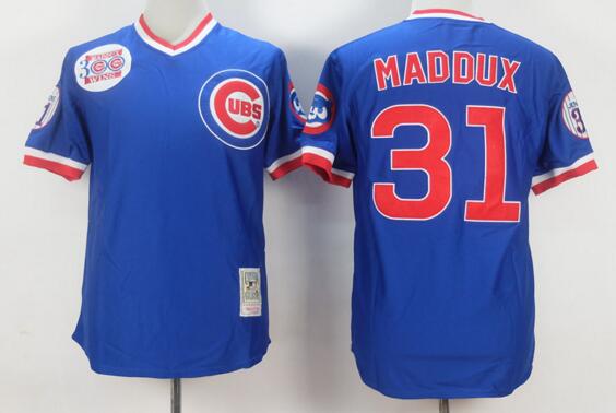 Men's Chicago Cubs #31 Greg Maddux 1984 Blue Mitchell & Ness Jerseys