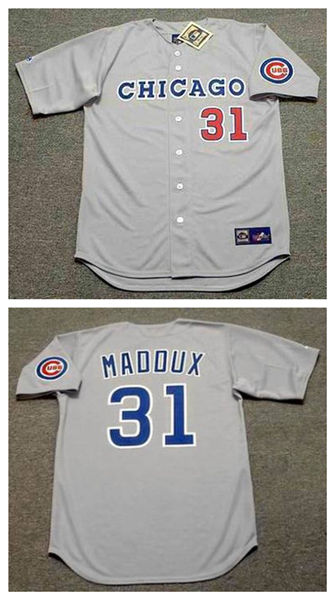 Men's Chicago Cubs #31 Greg Maddux 1990 Gray Chicago Majestic Cooperstown Throwback Away Jerseys