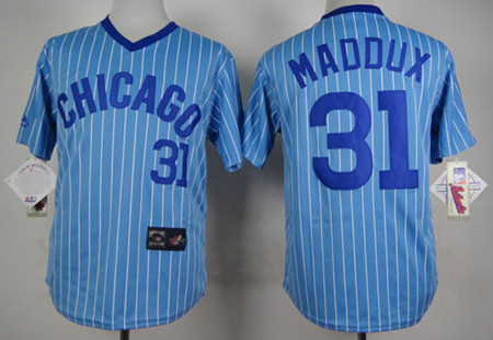 Men's Chicago Cubs #31 Greg Maddux Blue Pinstripe Pullover Jerseys