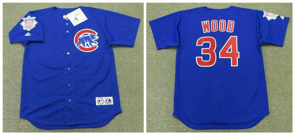 Men's Chicago Cubs #34 KERRY WOOD 2003 Blue Throwback Alternate Baseball Jerseys