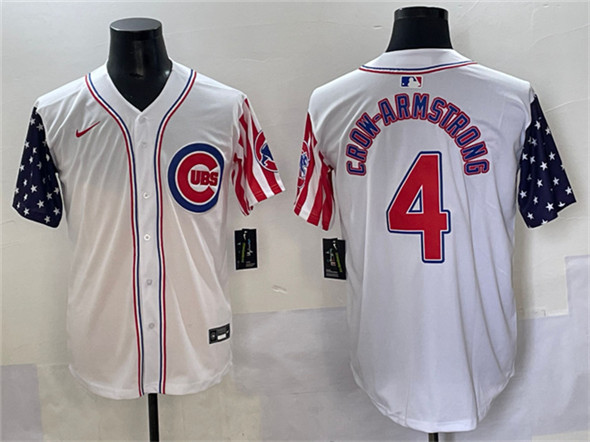 Men's Chicago Cubs #4 Pete Crow-Armstrong White 2025 Independence Day Vapor Premier Limited Stitched Baseball Jersey