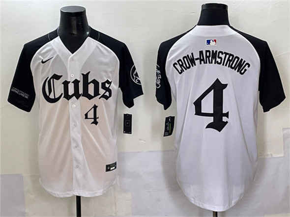 Men's Chicago Cubs #4 Pete Crow-Armstrong White Black 'Gothic North Side Edition' Vapor Premier Limited Stitched Baseball Jersey
