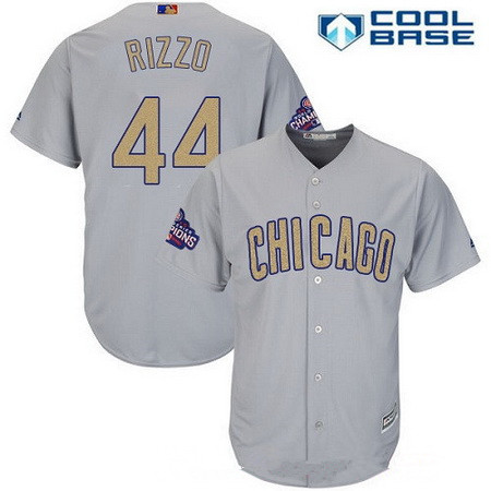 Men's Chicago Cubs #44 Anthony Rizzo Gray World Series Champions Gold Stitched MLB Majestic 2017 Cool Base Jersey的副本