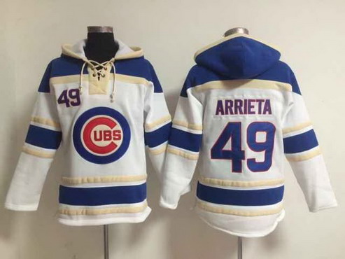 Men's Chicago Cubs #49 Jake Arrieta Home White MLB Baseball Hoodie
