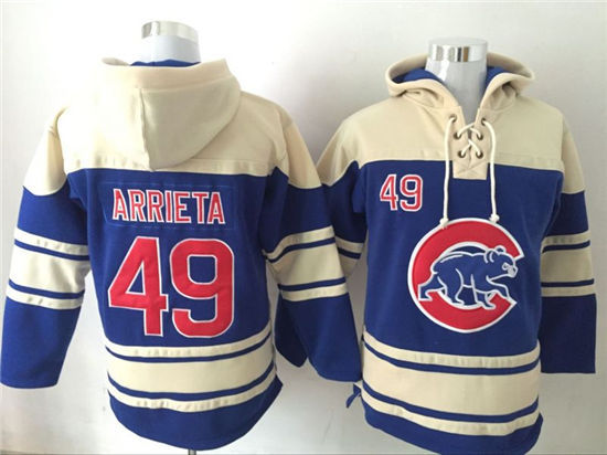 Men's Chicago Cubs #49 Jake Arrieta Royal Blue Baseball Hoodie