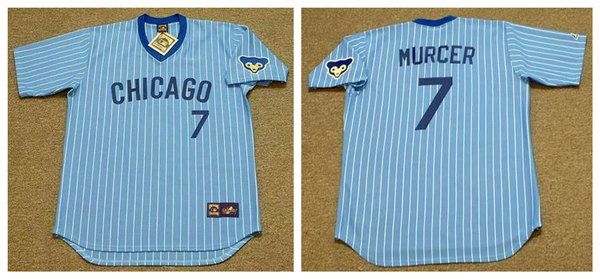 Men's Chicago Cubs #7 BOBBY MURCER 1978 Blue Pinstripe Pullover Majestic Cooperstown Throwback Baseball Jerseys