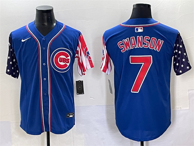 Men's Chicago Cubs #7 Dansby Swanson Royal 2025 Independence Day Vapor Premier Limited Stitched Baseball Jersey