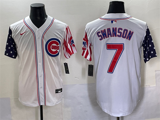 Men's Chicago Cubs #7 Dansby Swanson White 2025 Independence Day Vapor Premier Limited Stitched Baseball Jersey