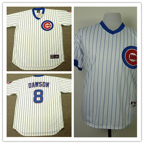Men's Chicago Cubs #8 ANDRE DAWSON 1989 White Pullover Cooperstown Throwback Jerseys