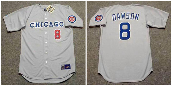 Men's Chicago Cubs #8 ANDRE DAWSON 1990 Gray Chicago Majestic Cooperstown Throwback Away Jerseys